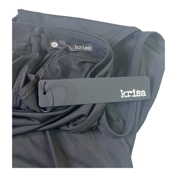 Krisa X Revolve Solid Black Faux Wrap Back Ruched Cutout Bodycon Dress XS NEW - Picture 9 of 14